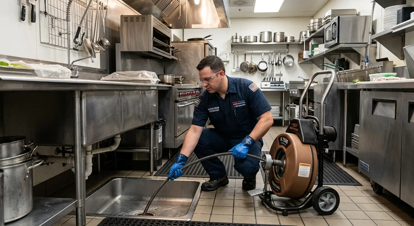 Commercial drain cleaning service in a restaurant kitchen in Bridgewater