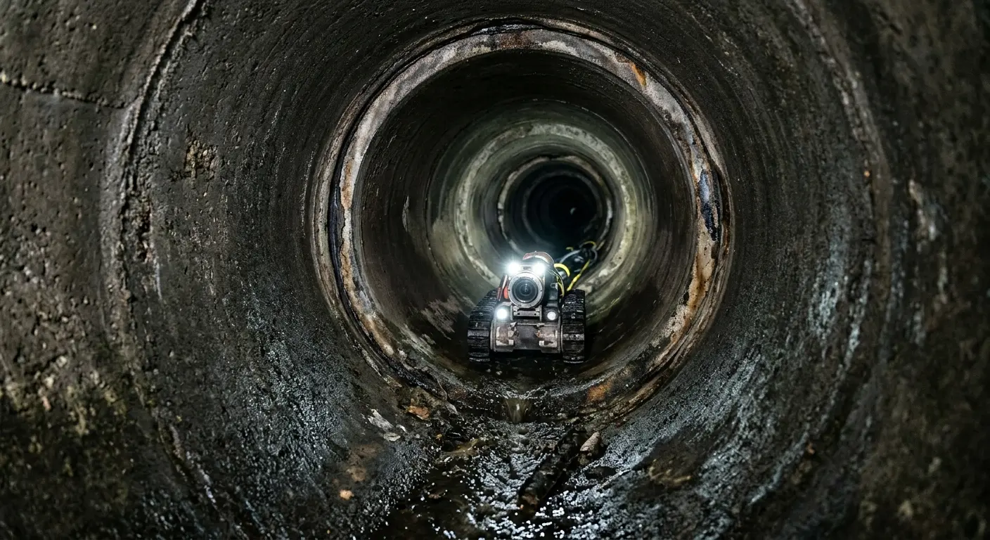 Robotic sewer camera inspecting pipe interior for Drain Snake Service in Bridgewater